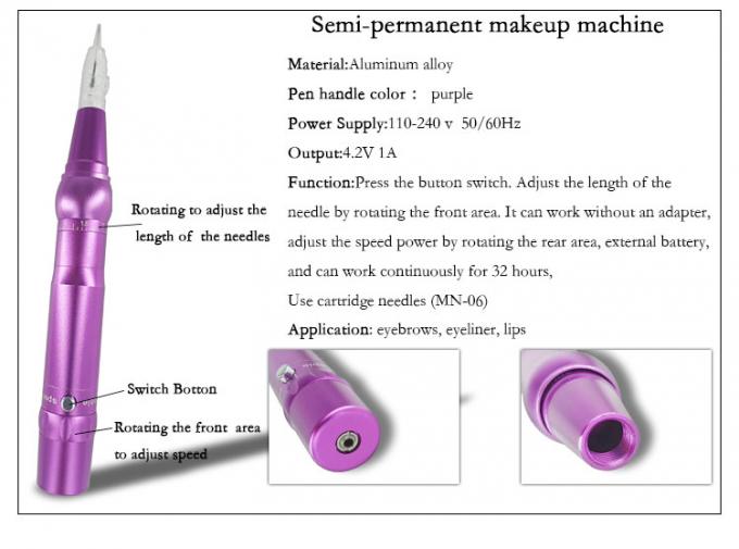 Pink Permanent Makeup Tattoo Kit Wireless Eyebrow Makeup Pen Battery Operated 7