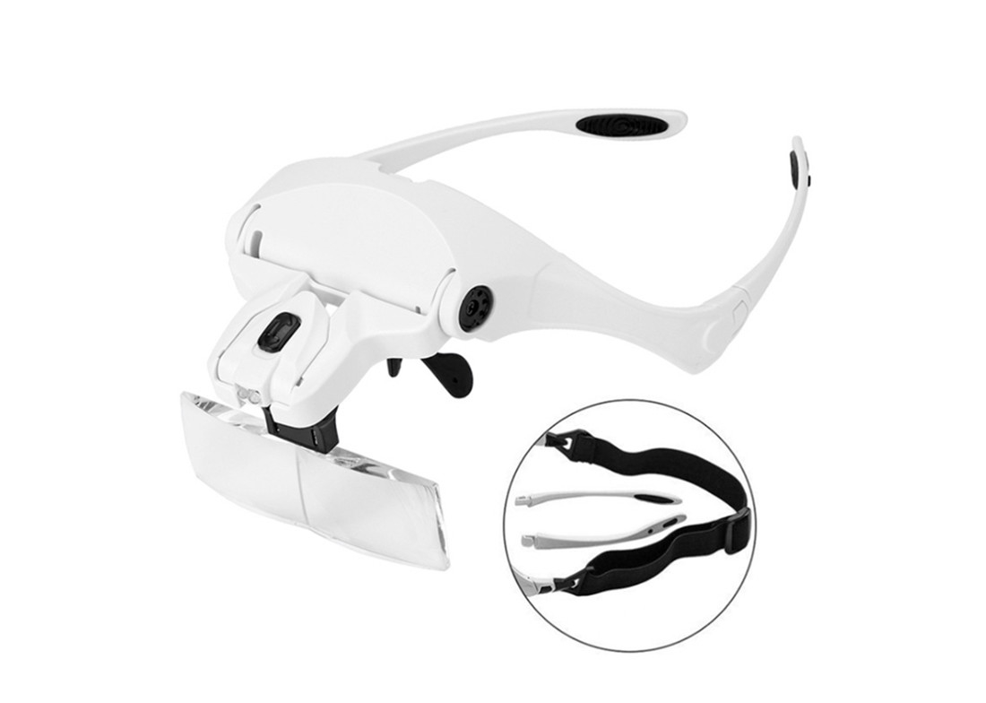 353g White Headband Magnifier With LED Light Replaceable Lenses